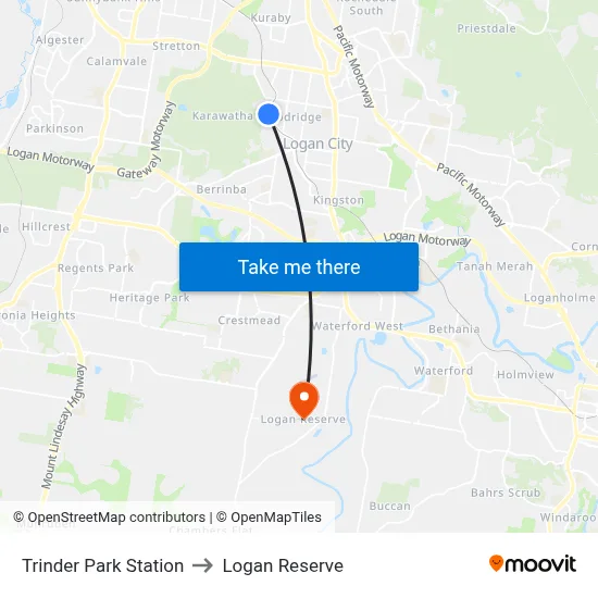 Trinder Park Station to Logan Reserve map