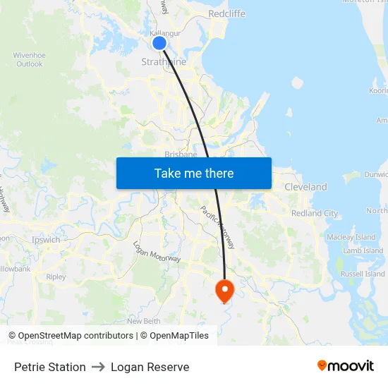 Petrie Station to Logan Reserve map