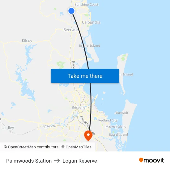 Palmwoods Station to Logan Reserve map