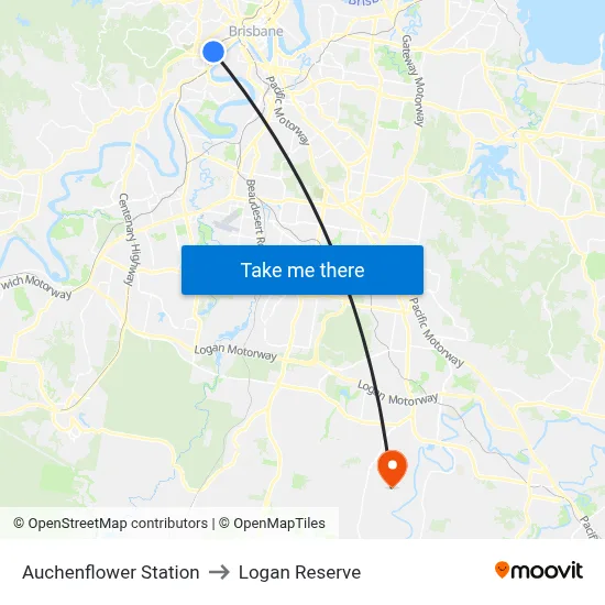 Auchenflower Station to Logan Reserve map