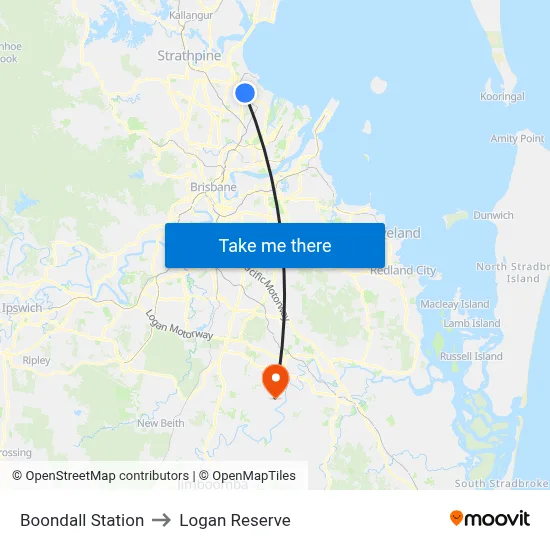 Boondall Station to Logan Reserve map