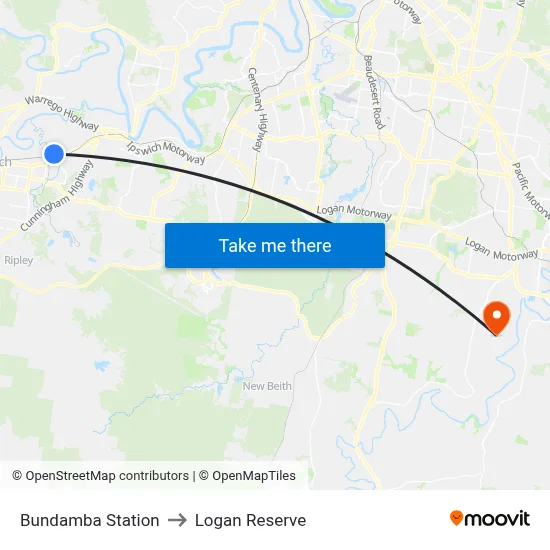Bundamba Station to Logan Reserve map
