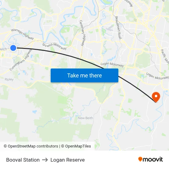 Booval Station to Logan Reserve map