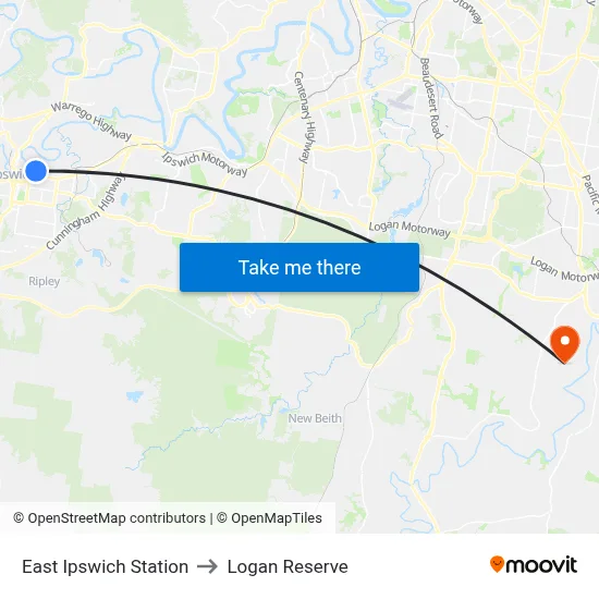 East Ipswich Station to Logan Reserve map