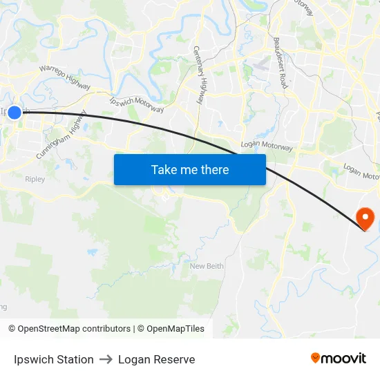 Ipswich Station to Logan Reserve map