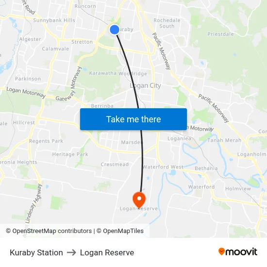 Kuraby Station to Logan Reserve map