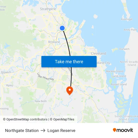 Northgate Station to Logan Reserve map