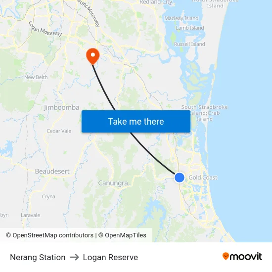 Nerang Station to Logan Reserve map