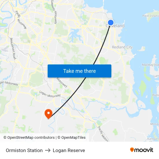 Ormiston Station to Logan Reserve map