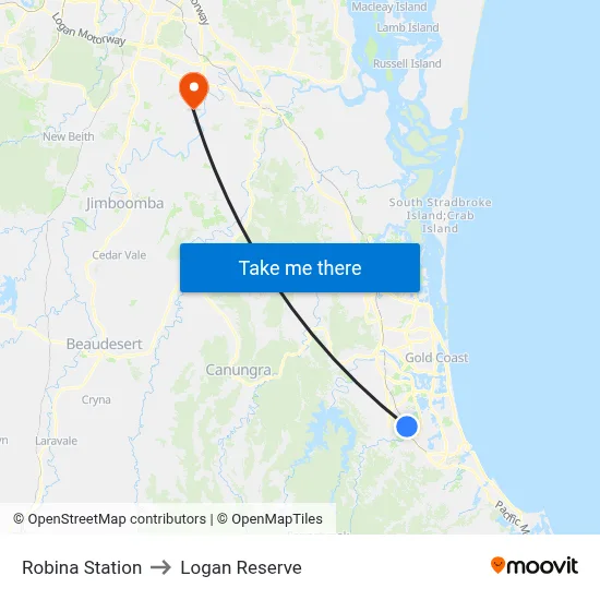 Robina Station to Logan Reserve map