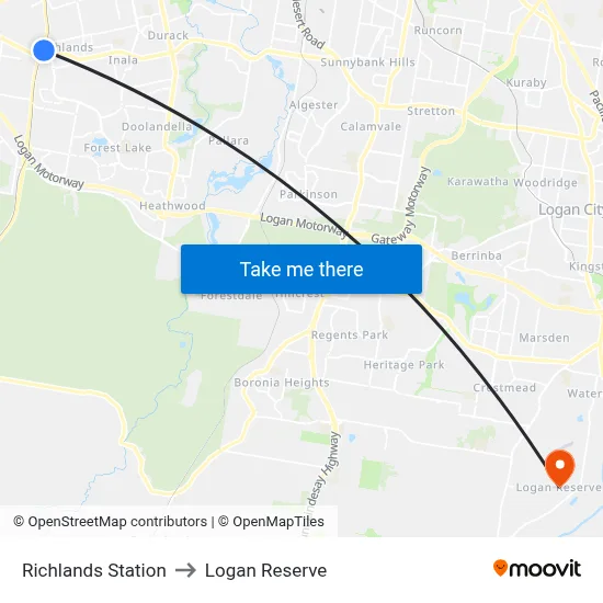Richlands Station to Logan Reserve map