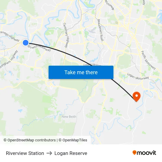 Riverview Station to Logan Reserve map