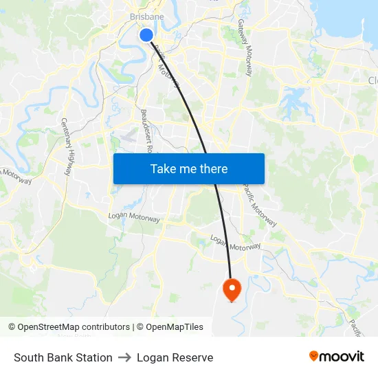 South Bank Station to Logan Reserve map