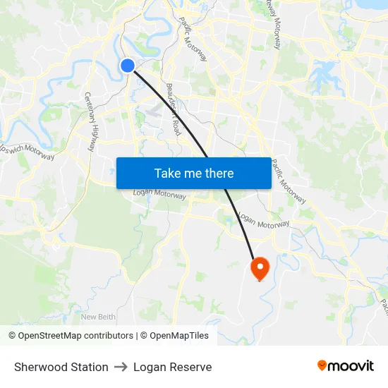 Sherwood Station to Logan Reserve map