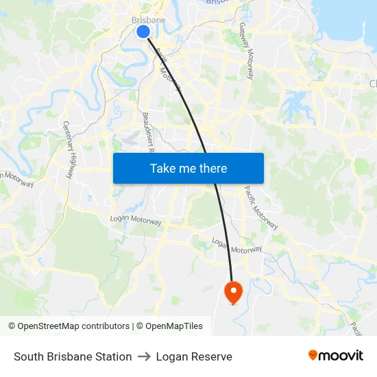 South Brisbane Station to Logan Reserve map