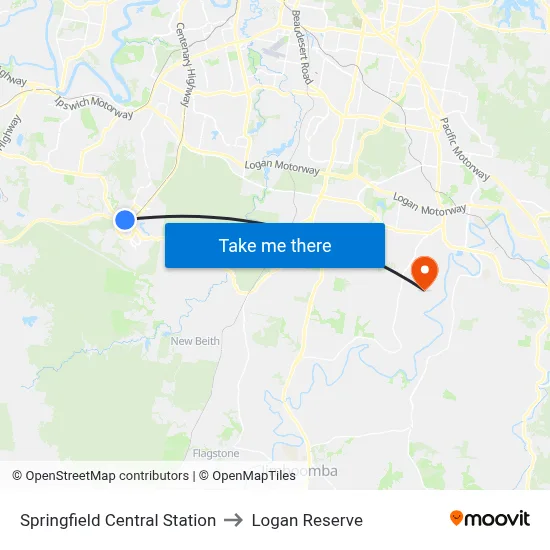 Springfield Central Station to Logan Reserve map