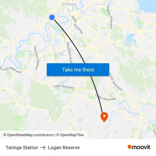 Taringa Station to Logan Reserve map