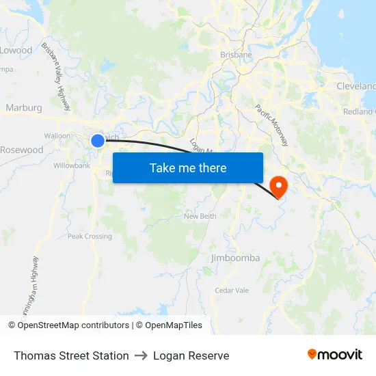 Thomas Street Station to Logan Reserve map