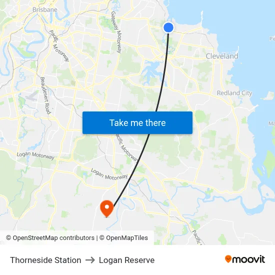 Thorneside Station to Logan Reserve map