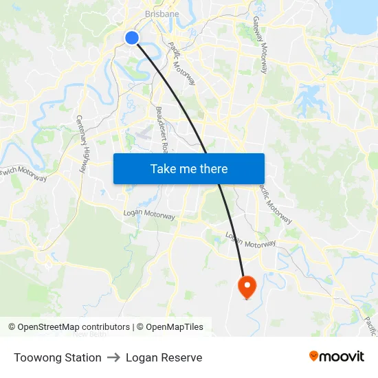Toowong Station to Logan Reserve map