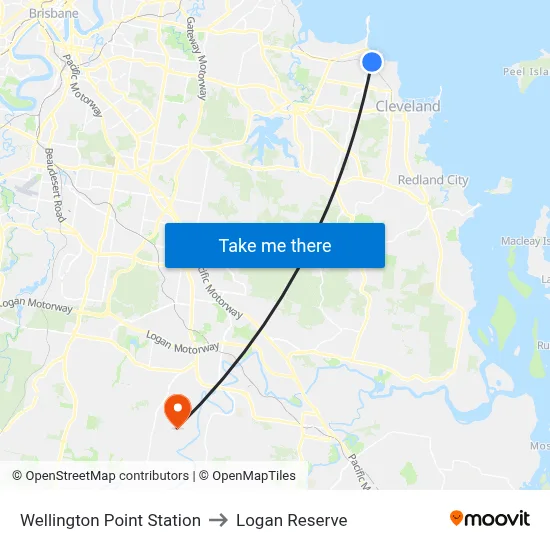 Wellington Point Station to Logan Reserve map