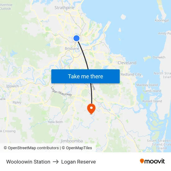 Wooloowin Station to Logan Reserve map