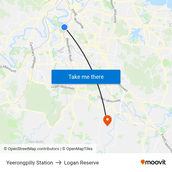 Yeerongpilly Station to Logan Reserve map