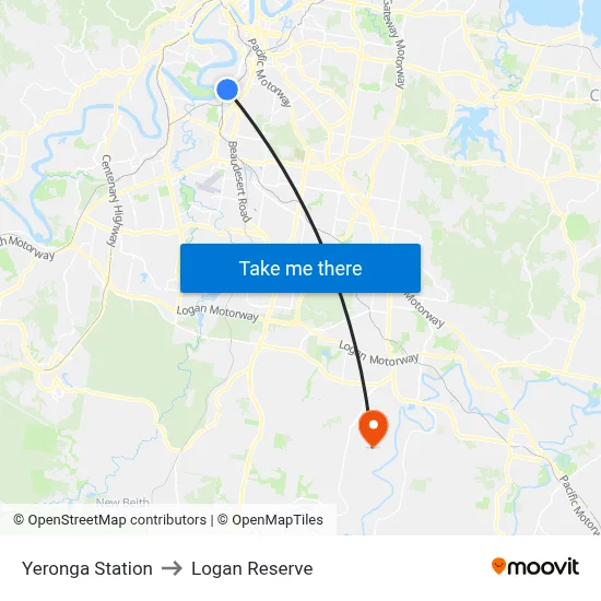 Yeronga Station to Logan Reserve map