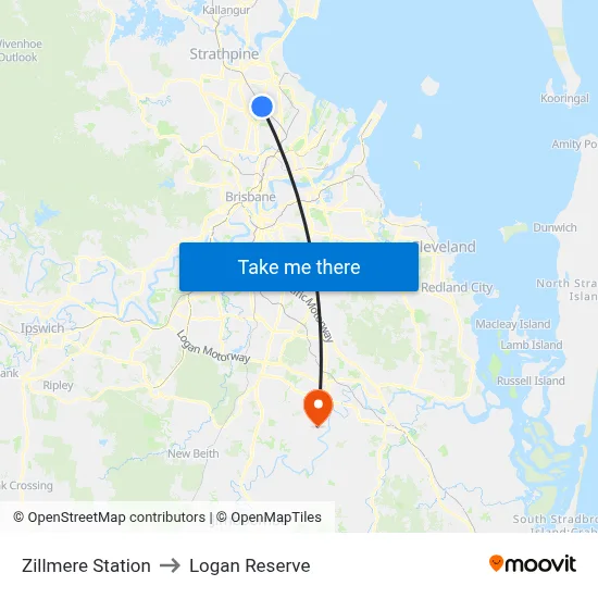 Zillmere Station to Logan Reserve map