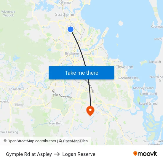 Gympie Rd at Aspley to Logan Reserve map
