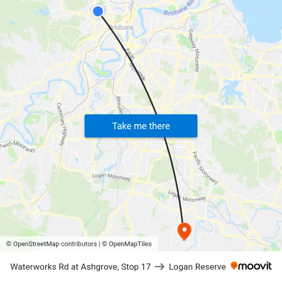 Waterworks Rd at Ashgrove, Stop 17 to Logan Reserve map