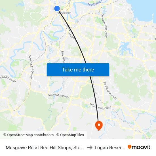 Musgrave Rd at Red Hill Shops, Stop 8 to Logan Reserve map
