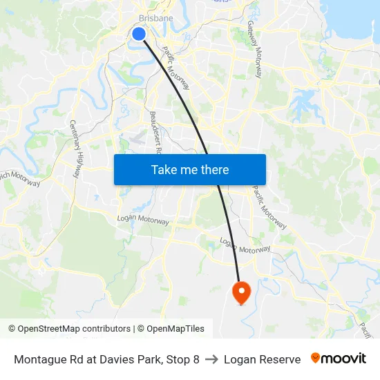 Montague Rd at Davies Park, Stop 8 to Logan Reserve map
