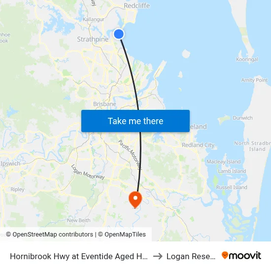 Hornibrook Hwy at Eventide Aged Home to Logan Reserve map