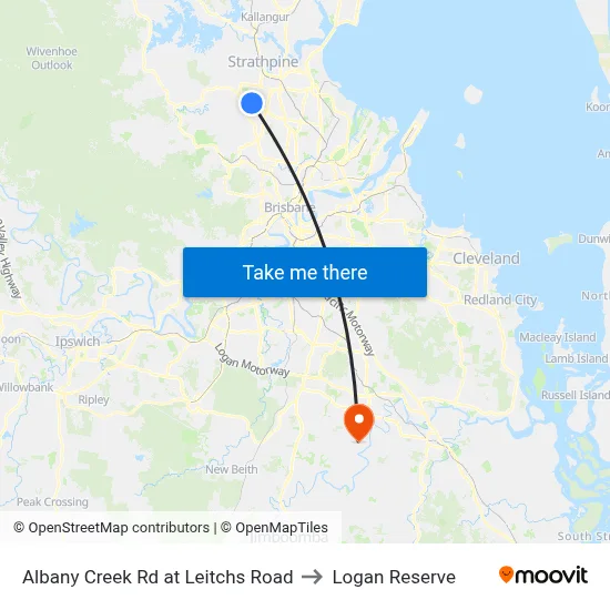 Albany Creek Rd at Leitchs Road to Logan Reserve map