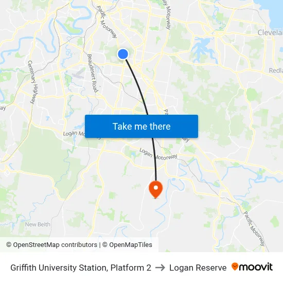Griffith University Station, Platform 2 to Logan Reserve map