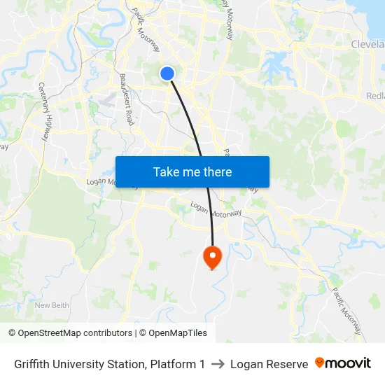 Griffith University Station, Platform 1 to Logan Reserve map