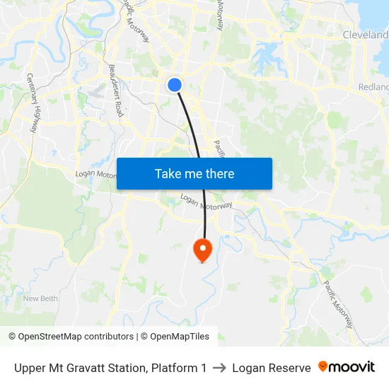 Upper Mt Gravatt Station, Platform 1 to Logan Reserve map