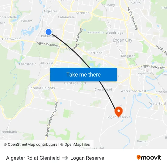 Algester Rd at Glenfield to Logan Reserve map