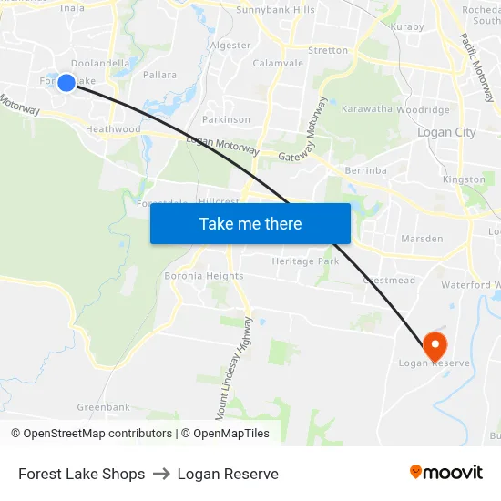 Forest Lake Shops to Logan Reserve map