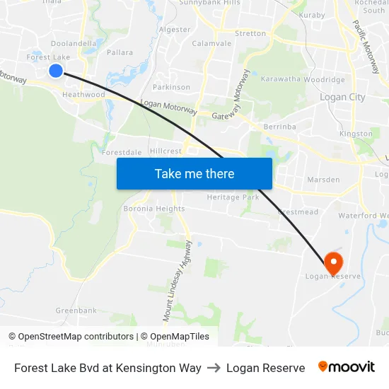 Forest Lake Bvd at Kensington Way to Logan Reserve map