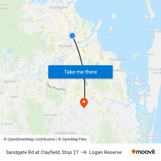 Sandgate Rd at Clayfield, Stop 27 to Logan Reserve map