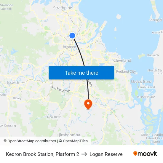 Kedron Brook Station, Platform 2 to Logan Reserve map