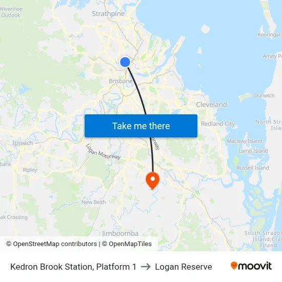 Kedron Brook Station, Platform 1 to Logan Reserve map