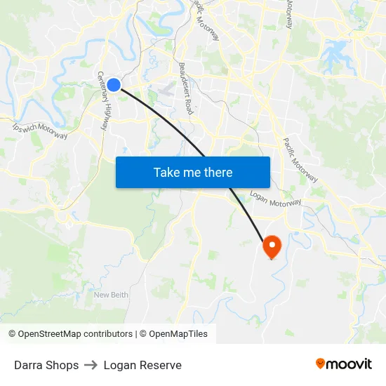 Darra Shops to Logan Reserve map