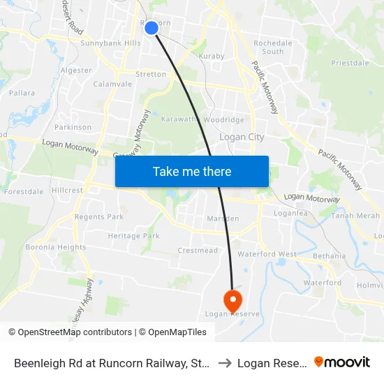 Beenleigh Rd at Runcorn Railway, Stop 72 to Logan Reserve map