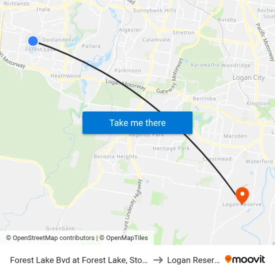 Forest Lake Bvd at Forest Lake, Stop A to Logan Reserve map