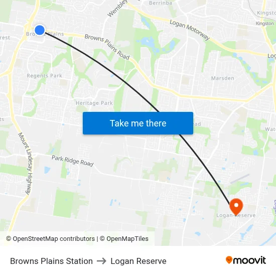 Browns Plains Station to Logan Reserve map