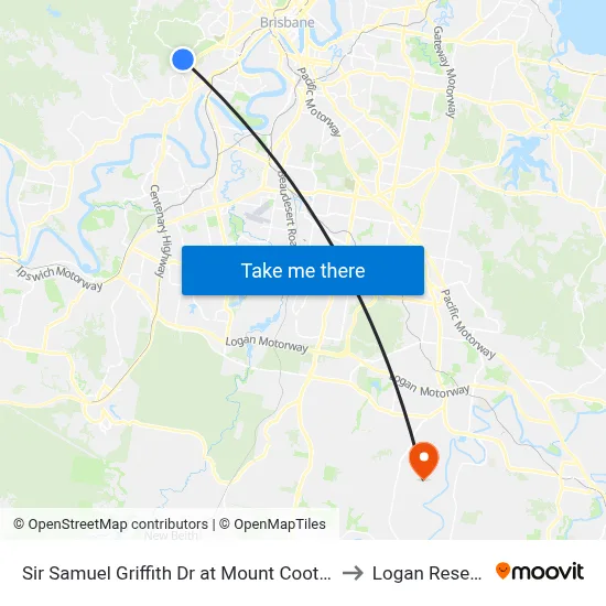 Sir Samuel Griffith Dr at Mount Coot-Tha to Logan Reserve map