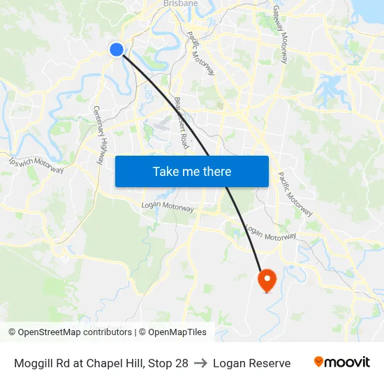 Moggill Rd at Chapel Hill, Stop 28 to Logan Reserve map